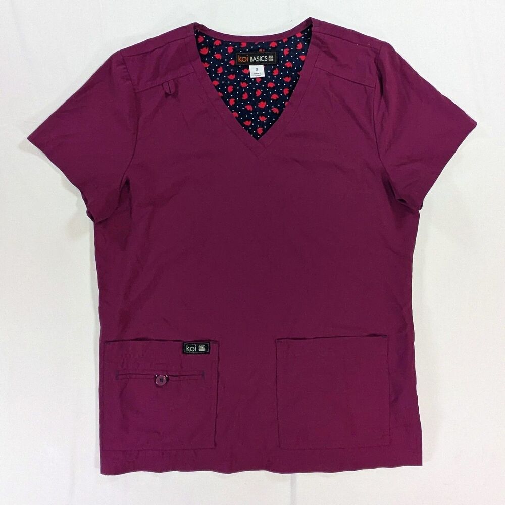 Koi Basics Medical Use Scrub Top Womens Small Purple Stretchy Lightweight